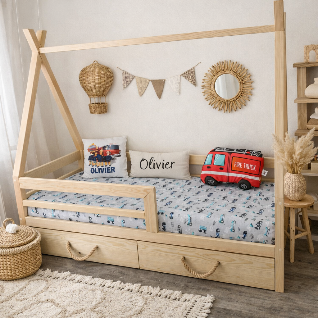 Łóżko Tipi z szufladą - barierka pozioma