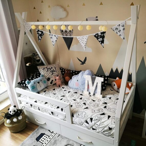 Łóżko Tipi bez szuflady - barierka pozioma