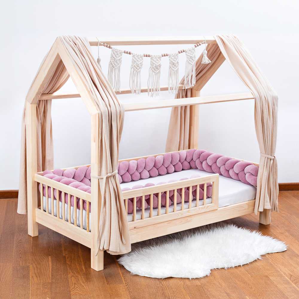 Warkocz do łóżeczka 3 pasma brudny róż - obrazek 2