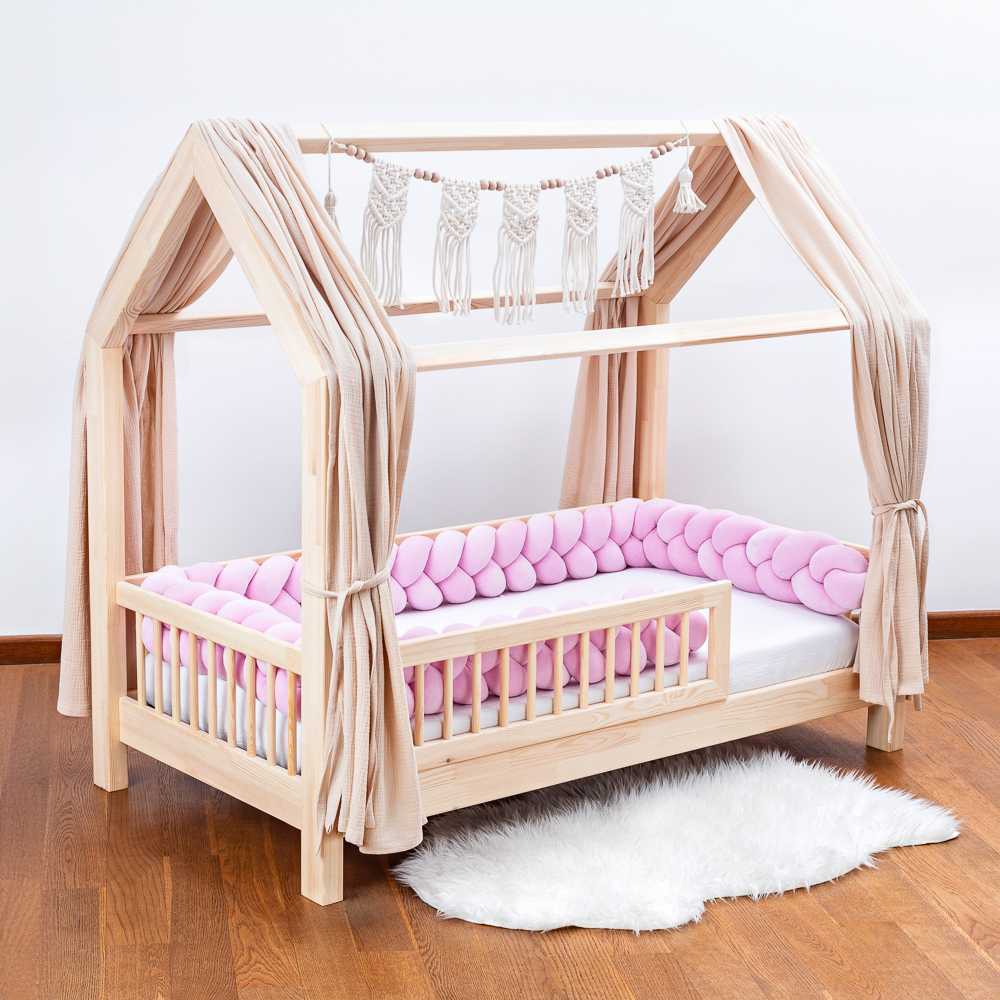 Różowy warkocz do łóżeczka – ochraniacz z 5 pasm weluru bawełnianego (kłos) - obrazek 2