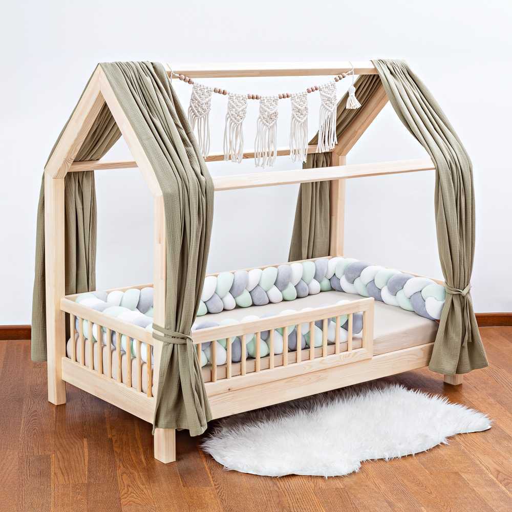 Warkocz do łóżeczka 3 pasma biało-szaro-miętowy - obrazek 2