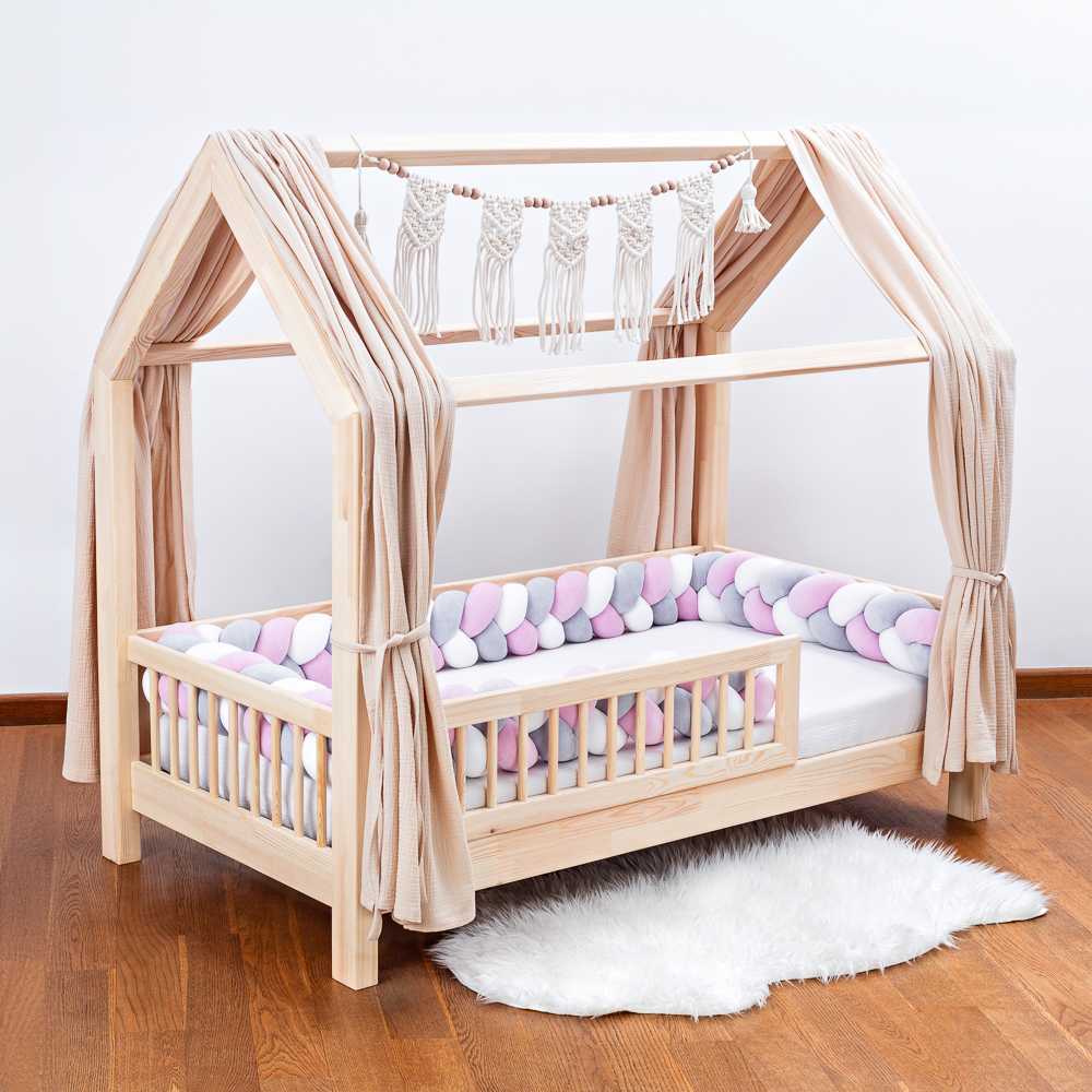 Warkocz do łóżeczka 3 pasma szaro-biało-różowy - obrazek 2