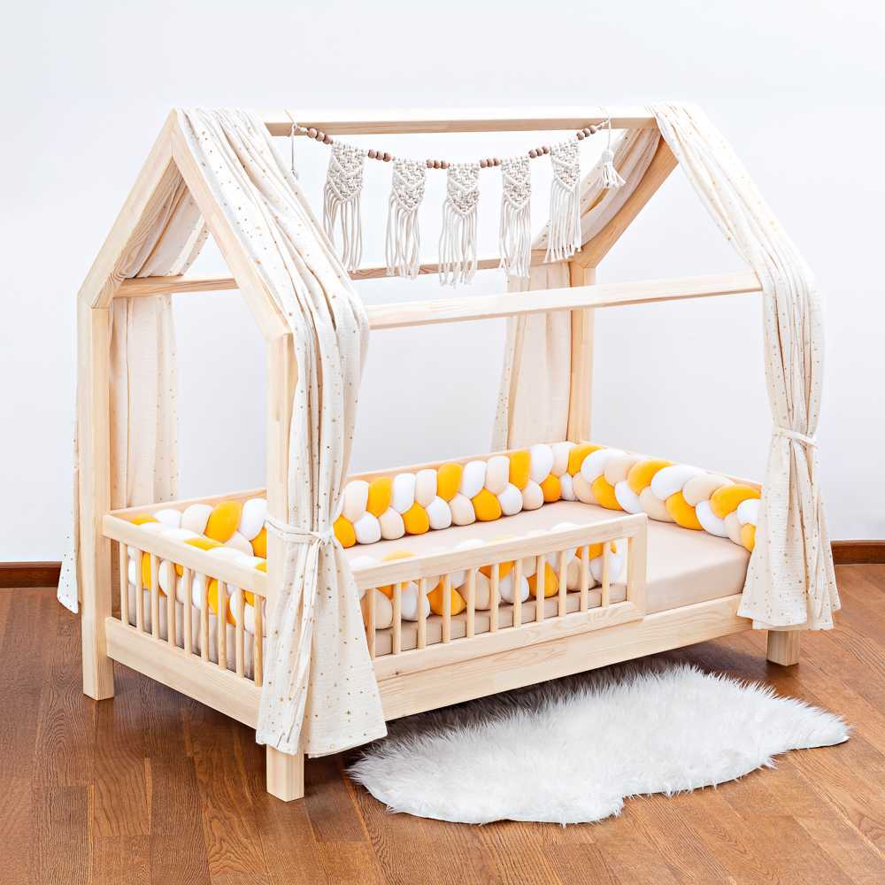 Warkocz do łóżeczka 3 pasma biało-żółto-kremowy - obrazek 2