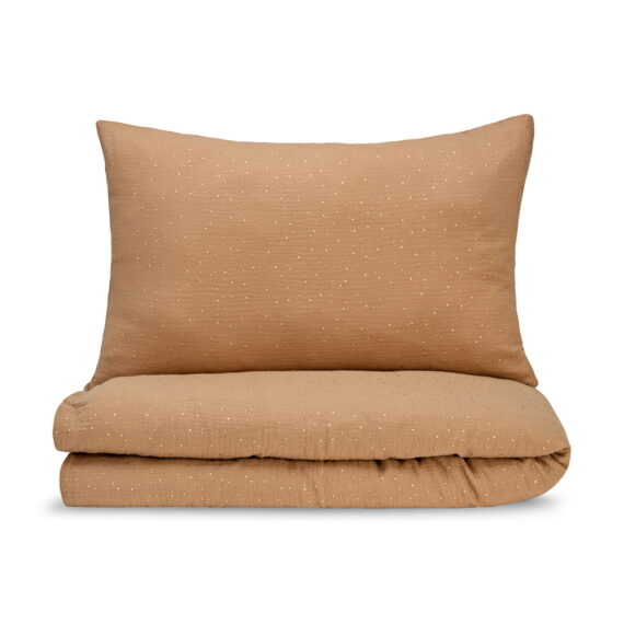 Pościel Muślinowa dla Dzieci - Jasny Brąz (Kawa) ze Złotymi Kropkami