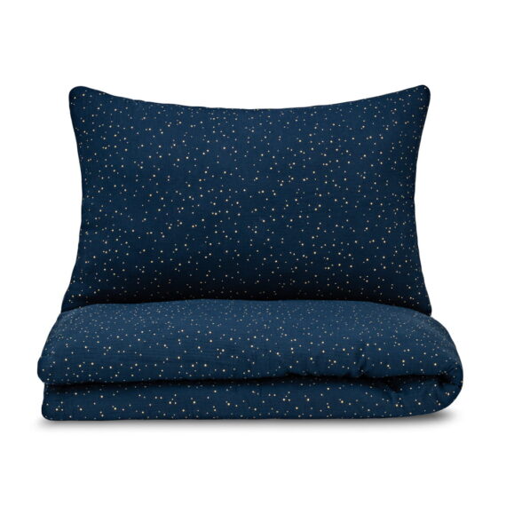 Pościel Muślinowa dla Dzieci - Granatowa ze Złotymi Kropkami