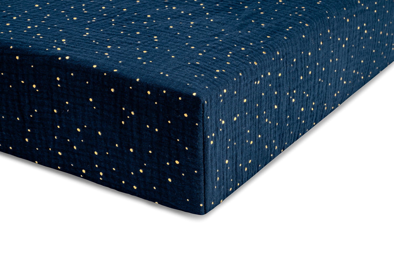 Prześcieradło Muślinowe z Gumką - Granat nadruk w złote kropki