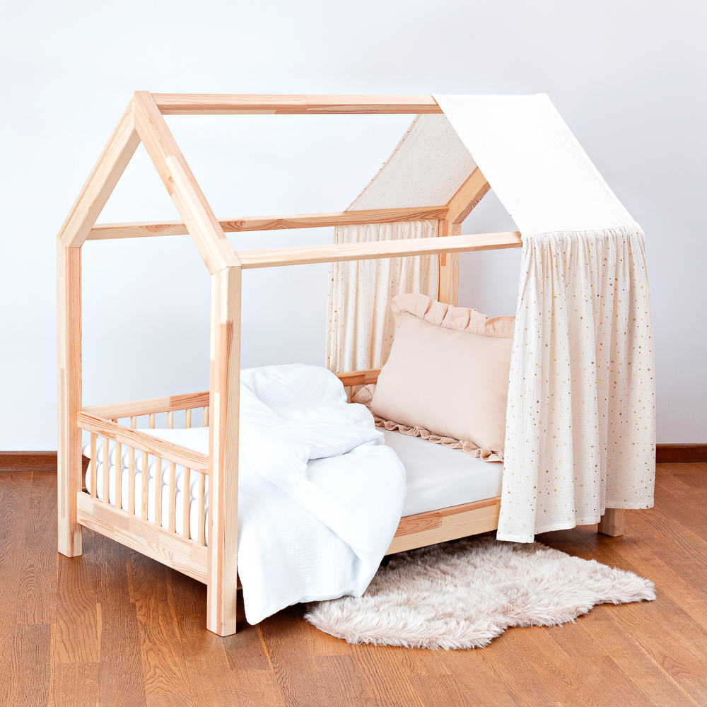 Muślinowa zasłonka dekoracyjna do łóżeczka domku- Model 01 - obrazek 2