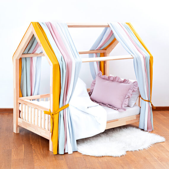 Muślinowa zasłonka dekoracyjna do łóżeczka domku- Model 05