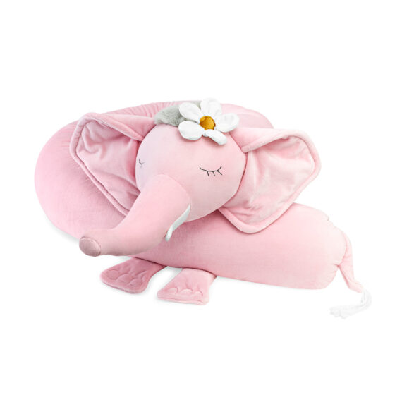 Poduszka wałek słoń różowy – ochraniacz do łóżeczka i ozdobna przytulanka