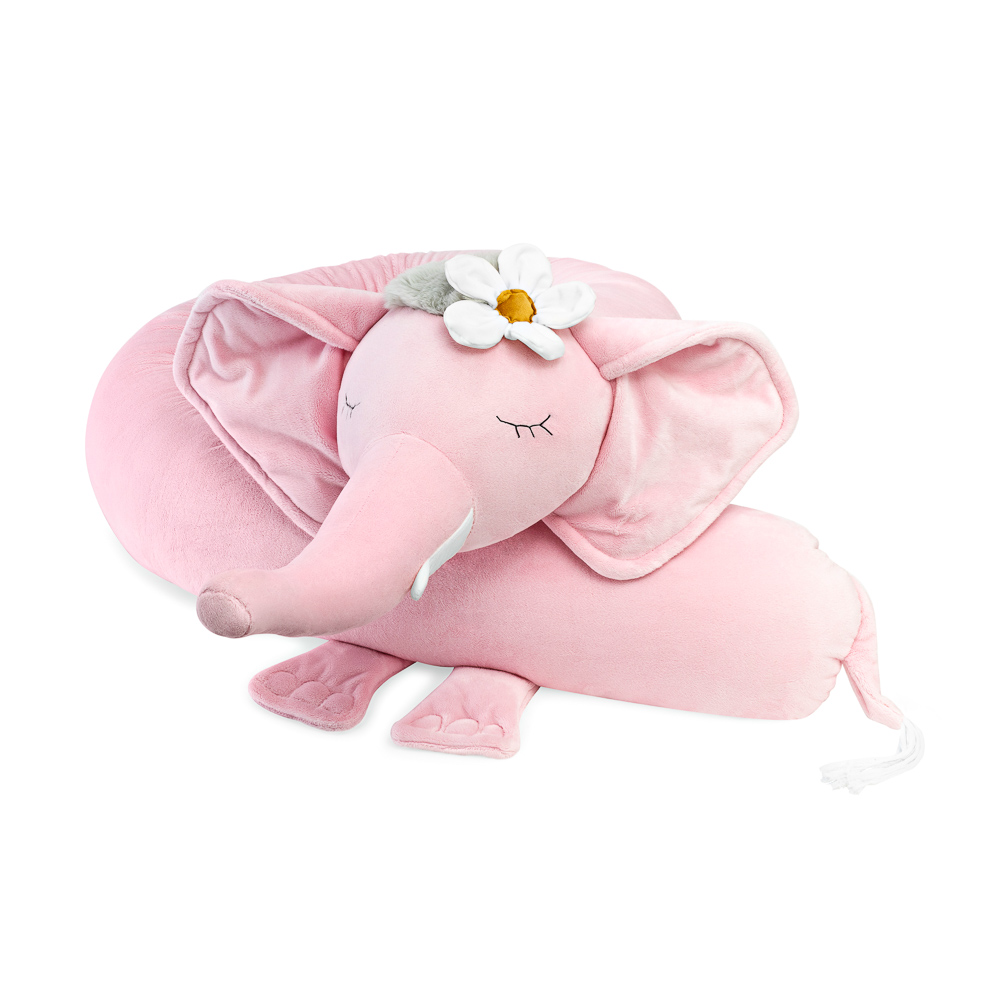 Poduszka wałek słoń różowy – ochraniacz do łóżeczka i ozdobna przytulanka
