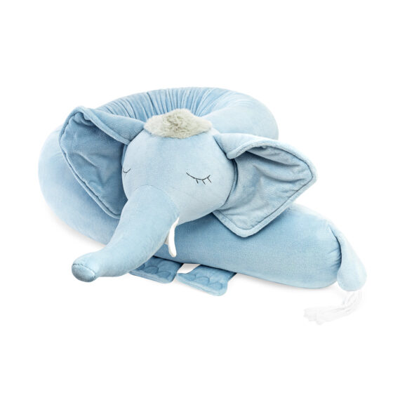 Poduszka wałek słoń niebieski – ochraniacz do łóżeczka i przytulanka do snu