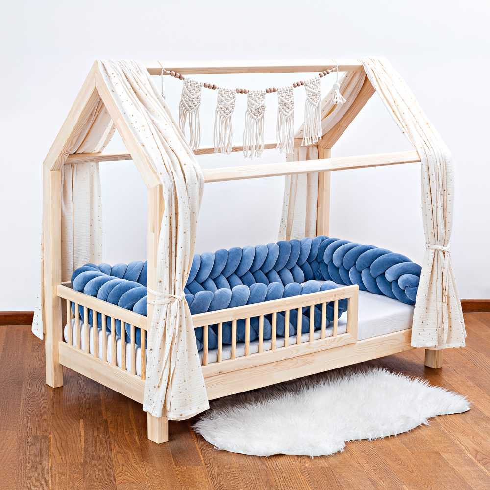 Pleciony ochraniacz do łóżeczka 5-pasmowy (kłos) w kolorze ciemnoniebieskim - obrazek 2