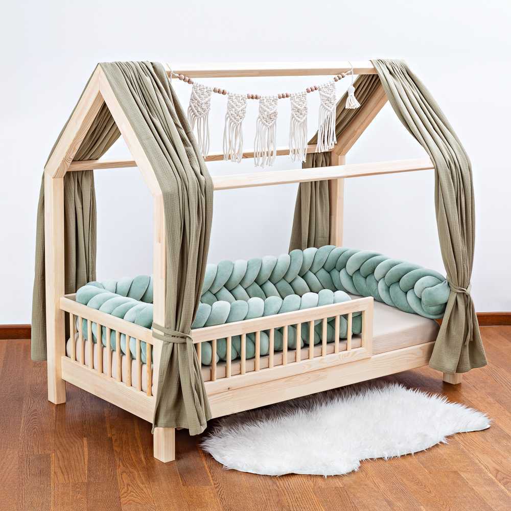 Pleciony warkocz do łóżeczka 5 pasm (kłos) zielony szałwiowy - obrazek 2