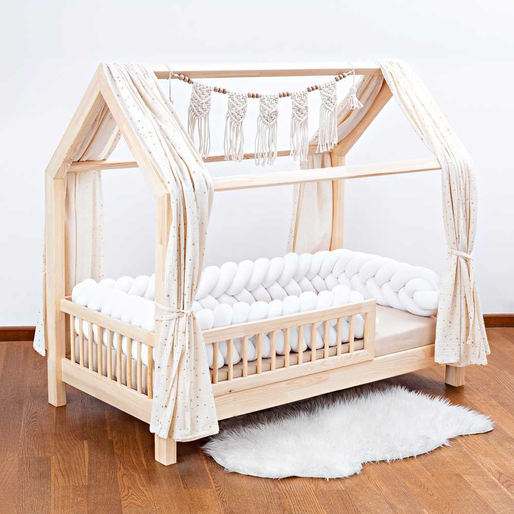 Ochraniacz do łóżeczka dziecięcego – pleciony warkocz z 5 pasm (kłos) z weluru – biały - obrazek 2