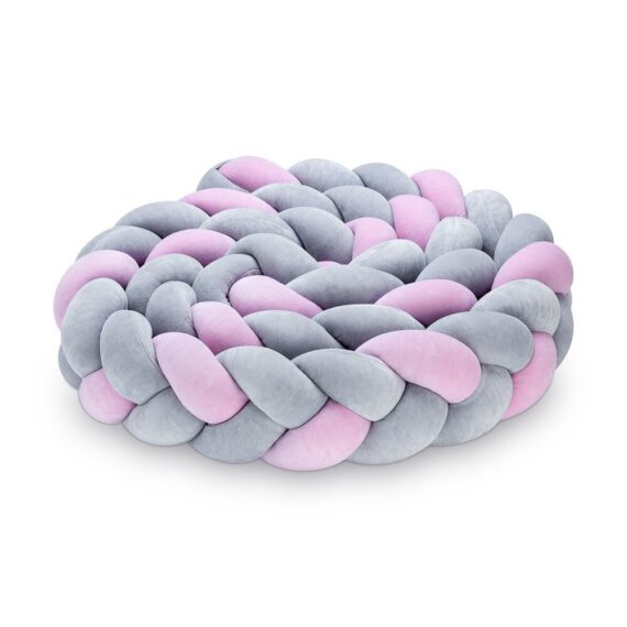 Warkocz do łóżeczka 3 pasma szaro-różowy