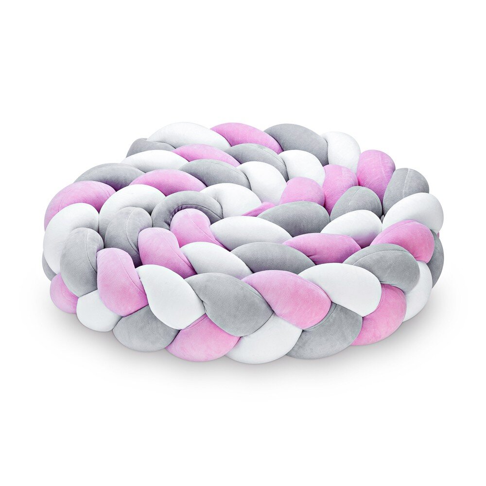 Warkocz do łóżeczka 3 pasma szaro-biało-różowy