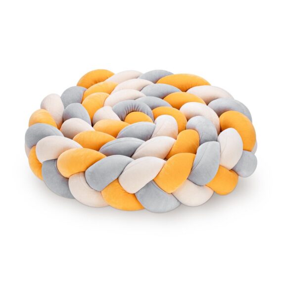 Warkocz do łóżeczka 3 pasma szaro-żółto-kremowy