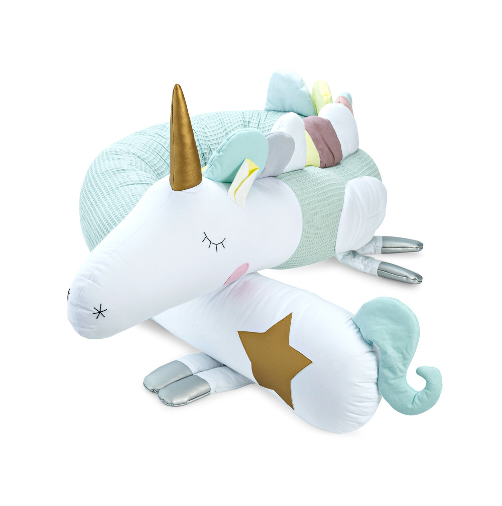 Ochraniacz do łóżeczka Jednorożec – miętowy z wafelkowej bawełny