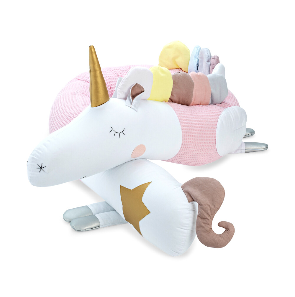 Ochraniacz do łóżeczka Jednorożec – różowy z wafelkowej bawełny