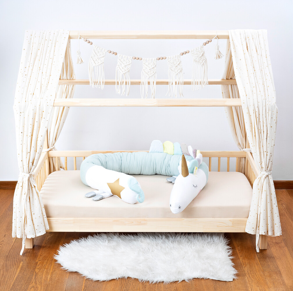 Ochraniacz do łóżeczka Jednorożec – miętowy z wafelkowej bawełny - obrazek 3