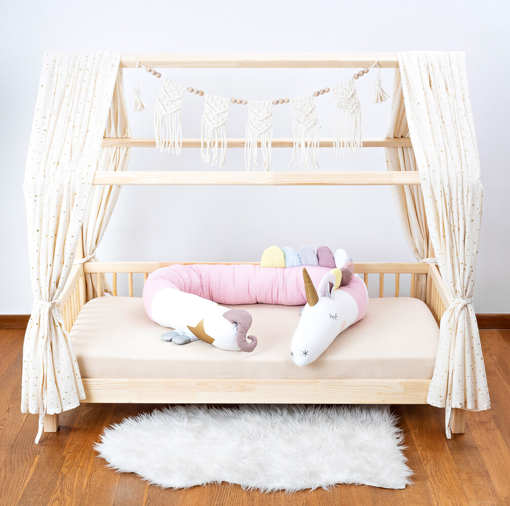 Ochraniacz do łóżeczka Jednorożec – różowy z wafelkowej bawełny - obrazek 3