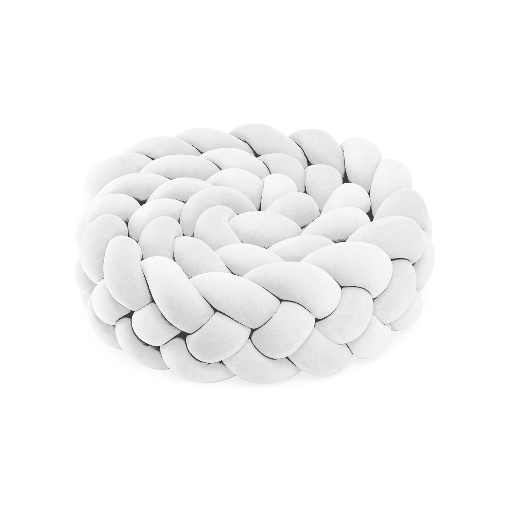 Ochraniacz do łóżeczka dziecięcego – pleciony warkocz z 4 pasma z weluru – biały